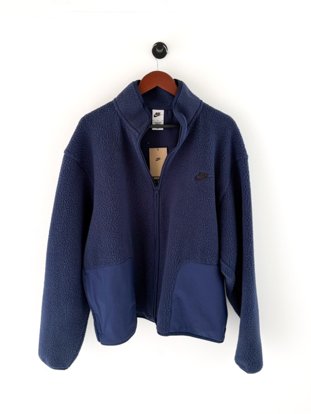 New Nike Sportswear Club Sherpa Fleece Jacket Men's Navy Blue Size L Oversized - Picture 5 of 13